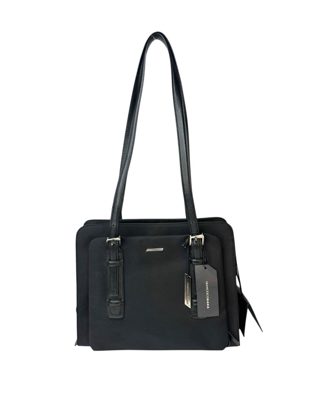 Francesco Biasia Nylon Leather Black Work Tote Bag
